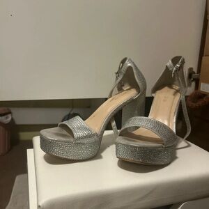 ASOS Silver Glitter Platform Ankle-Strap Heels